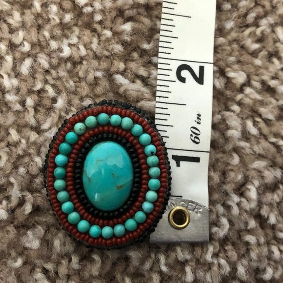 Turquoise Stone and Red/Black Beaded Earrings - Picture 6 of 6